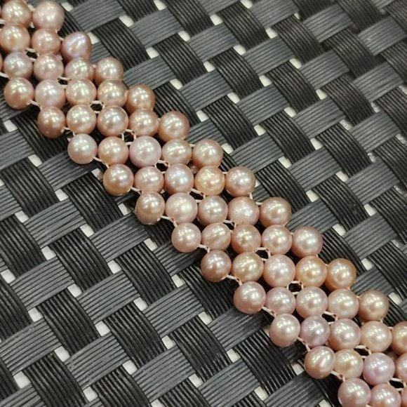 Lavender Freshwater Pearl Multi Strand Choker Necklace 925 Sterling Silver Clasp - Picture 6 of 10